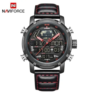 NAVIFORCE NF9160 Mens Watches Top Brand Luxury Sport Watch Men Leather Strap 30M Waterproof Miliary Dual Display Wrist Watch Clock